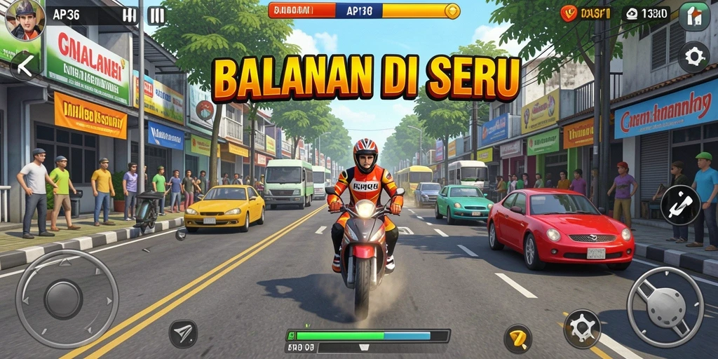 Gameplay balapan seru di API36 dengan mobil kustom.