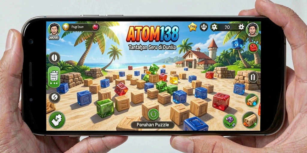 Tampilan gameplay ATOM138 dengan berbagai teka-teki menantang.