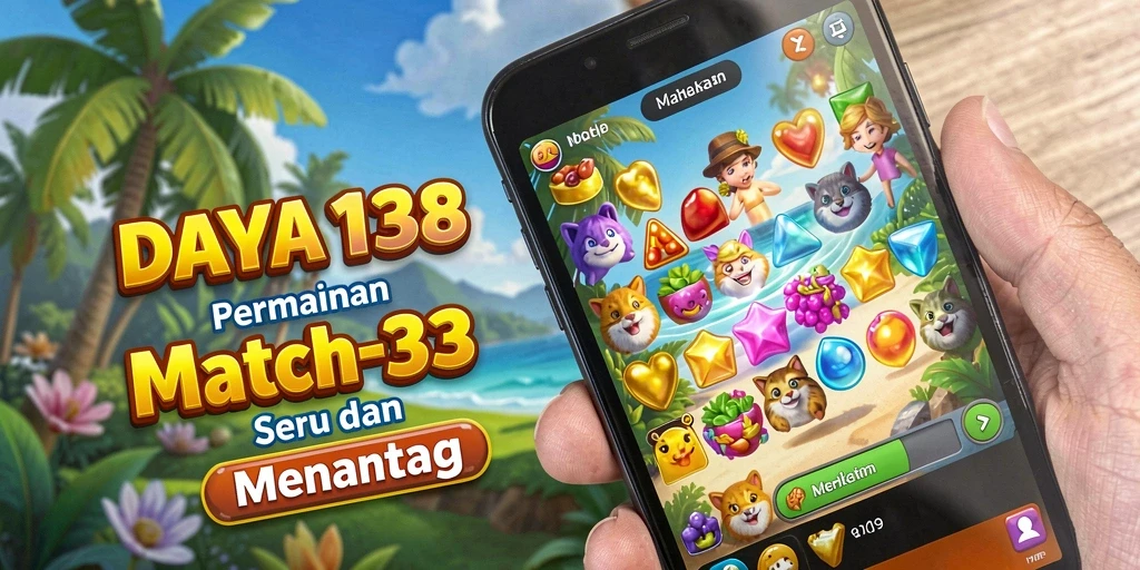 Tangkapan layar utama DAYA138 menunjukkan gameplay Match-3 yang penuh warna.