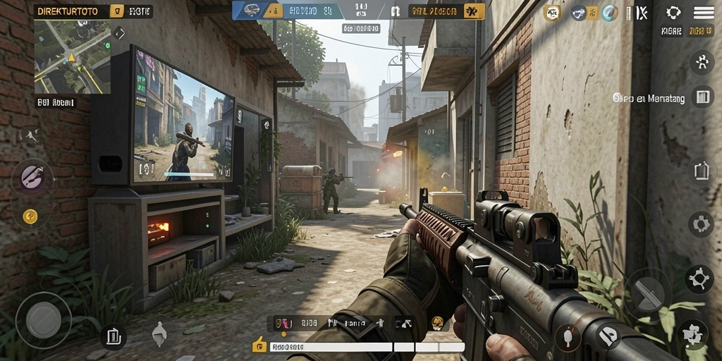 Tampilan gameplay seru dari DIREKTURTOTO dengan aksi tembak-menembak yang mendebarkan.