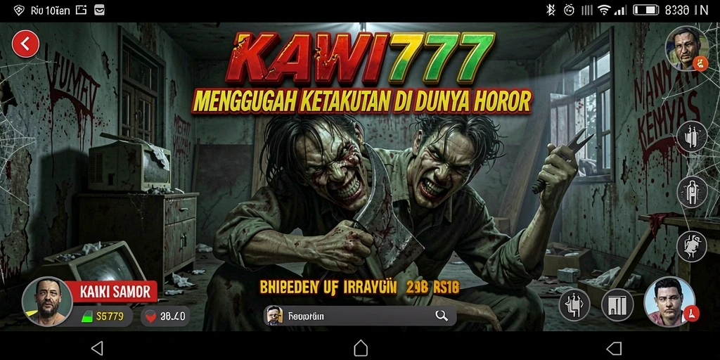 Screenshot gameplay KAWI777 menampilkan suasana mencekam dan karakter horor.