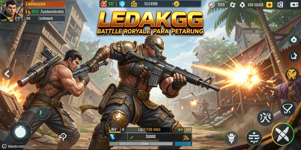 Tangkapan layar LEDAKGG menampilkan aksi seru dalam pertempuran Battle Royale.