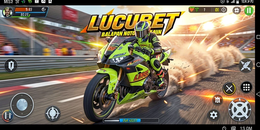 Screenshot LUCUBET menampilkan aksi balapan motor yang dinamis.