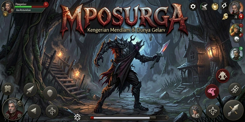 Tampilan gameplay menegangkan dari MPOSURGA yang penuh kegelapan.