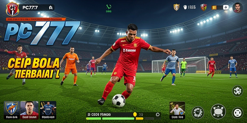 Screenshot utama <strong>PC777</strong> menampilkan aksi sepak bola yang mendebarkan.