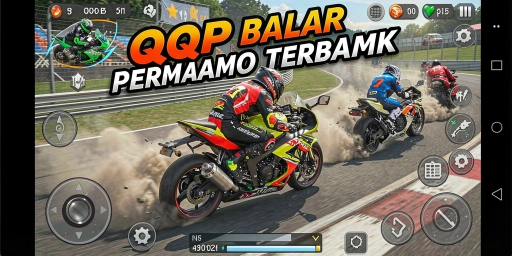Screenshot gameplay QQRP yang menampilkan balapan motor yang seru.