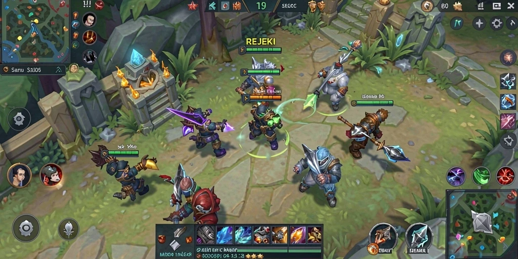 Tampilan gameplay seru dari REJEKI dengan aksi MOBA yang intens.