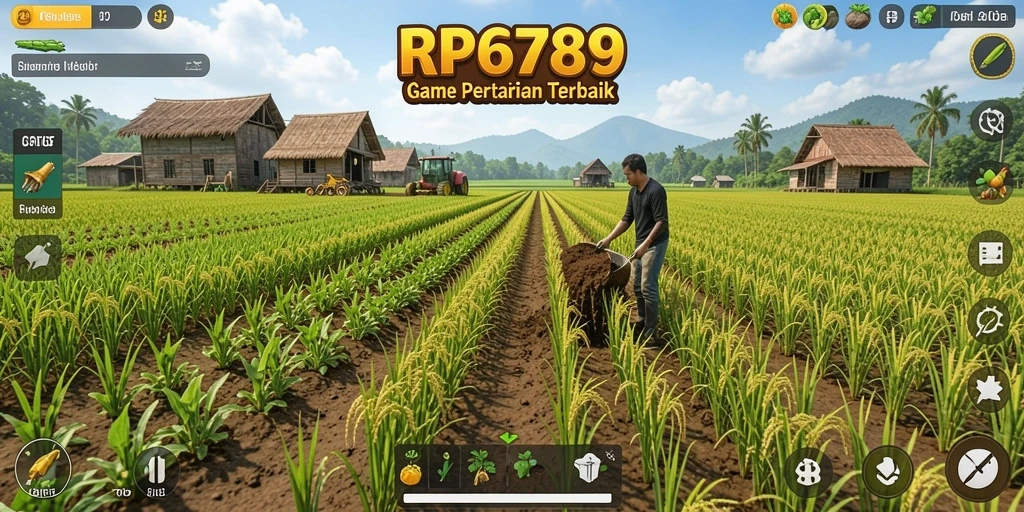 Tangkapan layar gameplay RP6789 menampilkan ladang indah dengan tanaman subur.