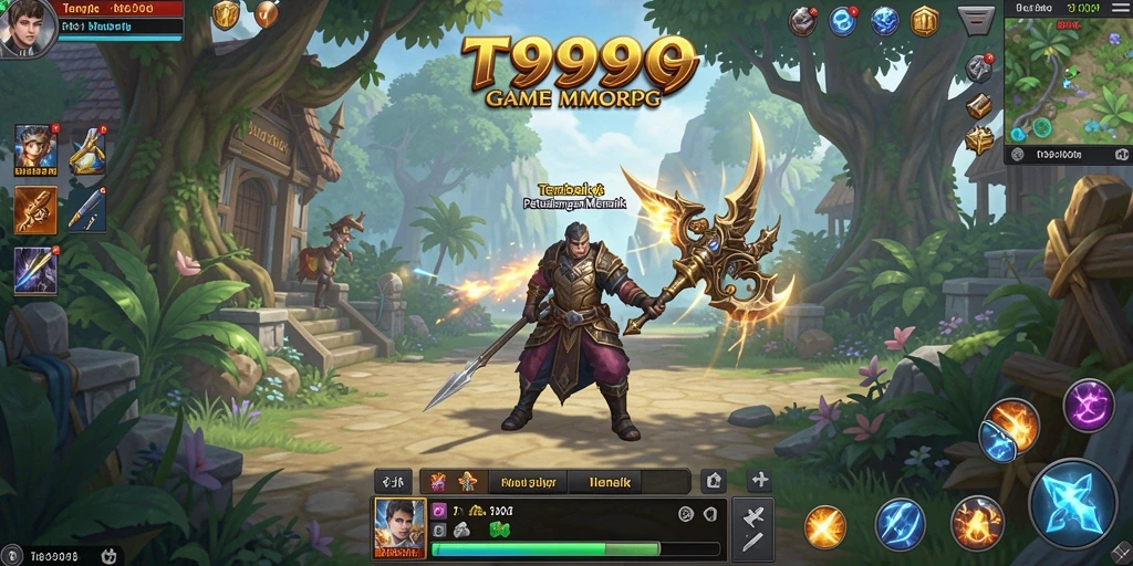 Screenshot gameplay T9999 yang menunjukkan pertempuran epik dalam MMORPG.